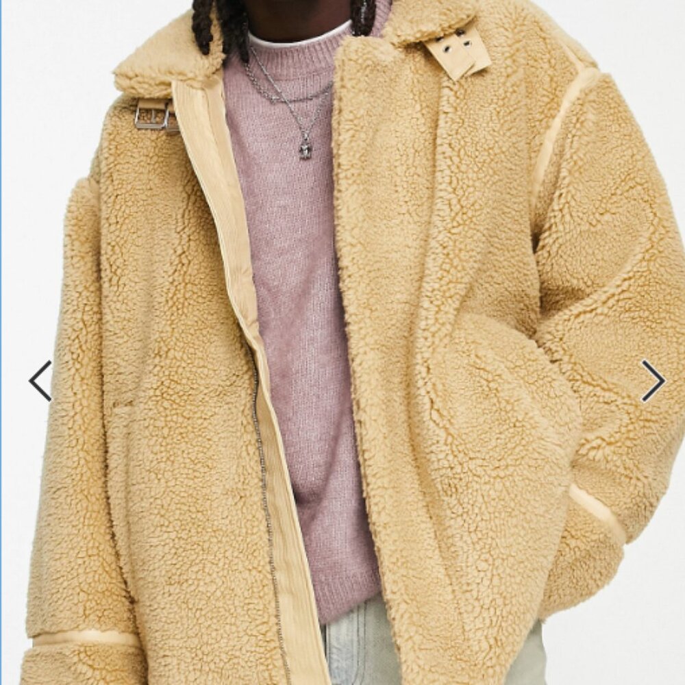 ASOS DESIGN borg aviator jacket in beige